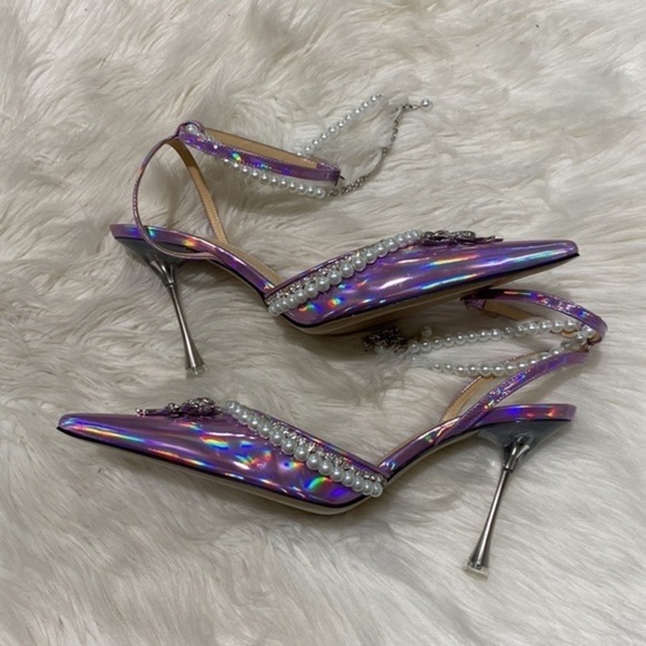 New Mach &‎ Mach Sophie Bow embellished Iridescent Leather pumps size 38.5EU - Picture 6 of 11